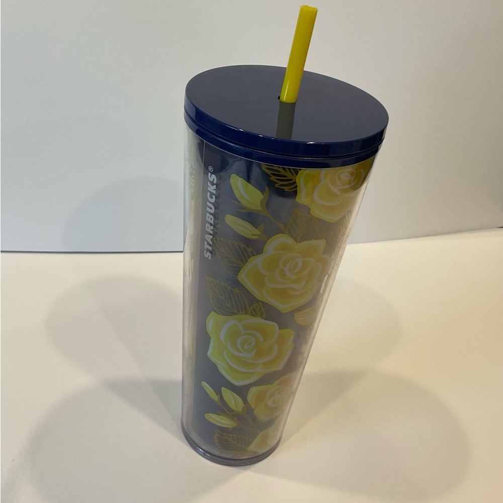 NEW W STICKER- STARBUCKS YELLOW ROSE OF TEXAS VENTI TUMBLER w LID and STRAW